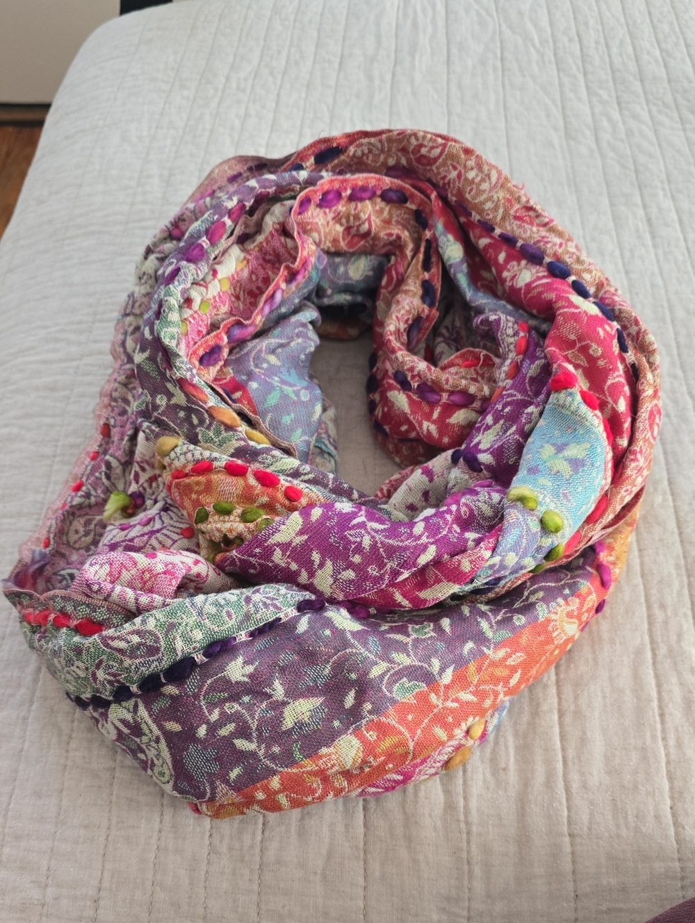 Infinity Colorful Paisley Embroidered Scarf - Multi-Color